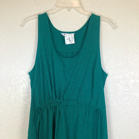 Athleta Emerald Green Echo Midi Tank Dress Size Medium Ruched Adjustable Waist - Picture 3 of 9